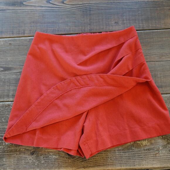 French Skort Womens Medium Red Wrap Front Back Zip Linen Skirt Shorts Parisian - Picture 2 of 9